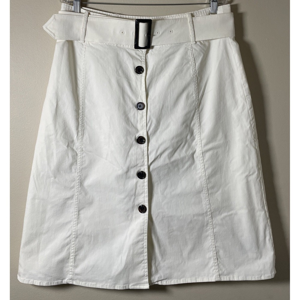 Worthington A Line Size 14 Straight Button Up Belted Skirt Rayon Nylon‎ Stretch